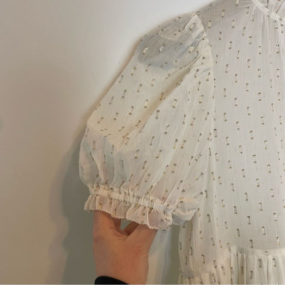 ULLA JOHNSON Dhalia Lurex Tiered Puff Sleeve Metallic Mini Dress \\ 0 - Picture 4 of 10